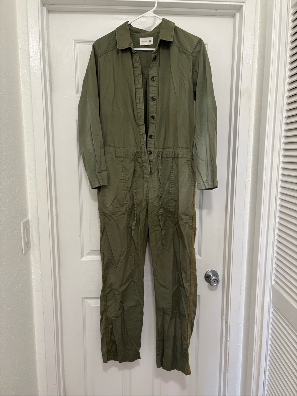 Sundry Olive Green Button-Front Utility Jumpsuit